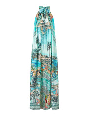 Tie neck long dress