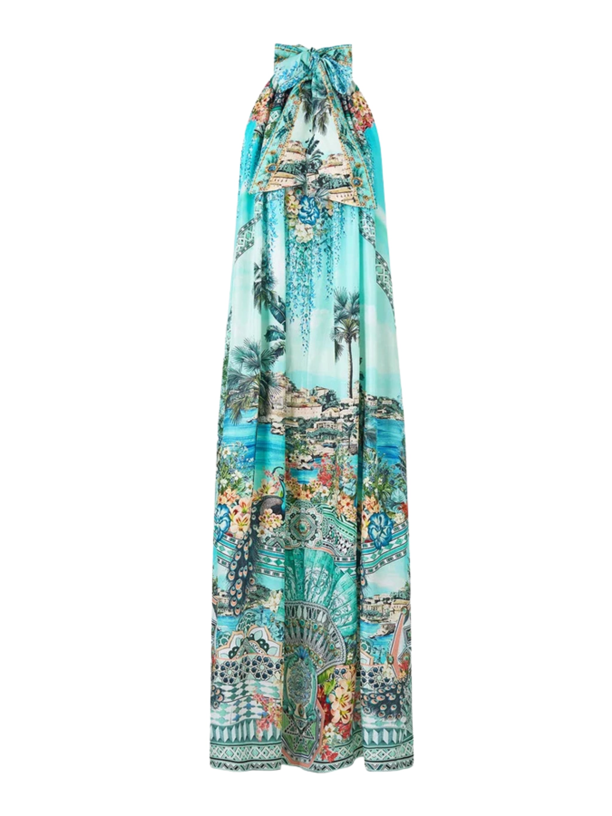 Tie neck long dress