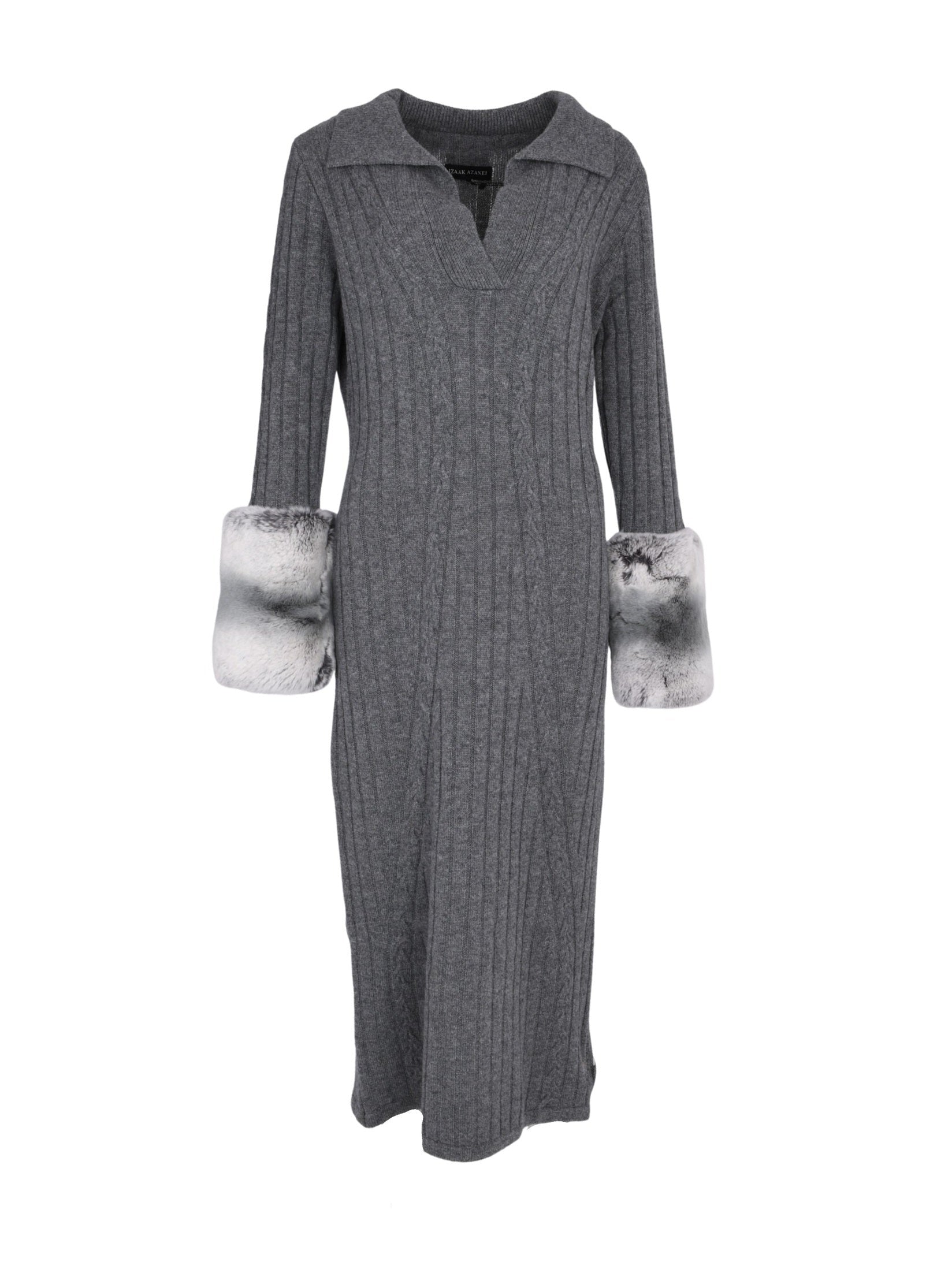 The long cable knit dress with cuffs in storm