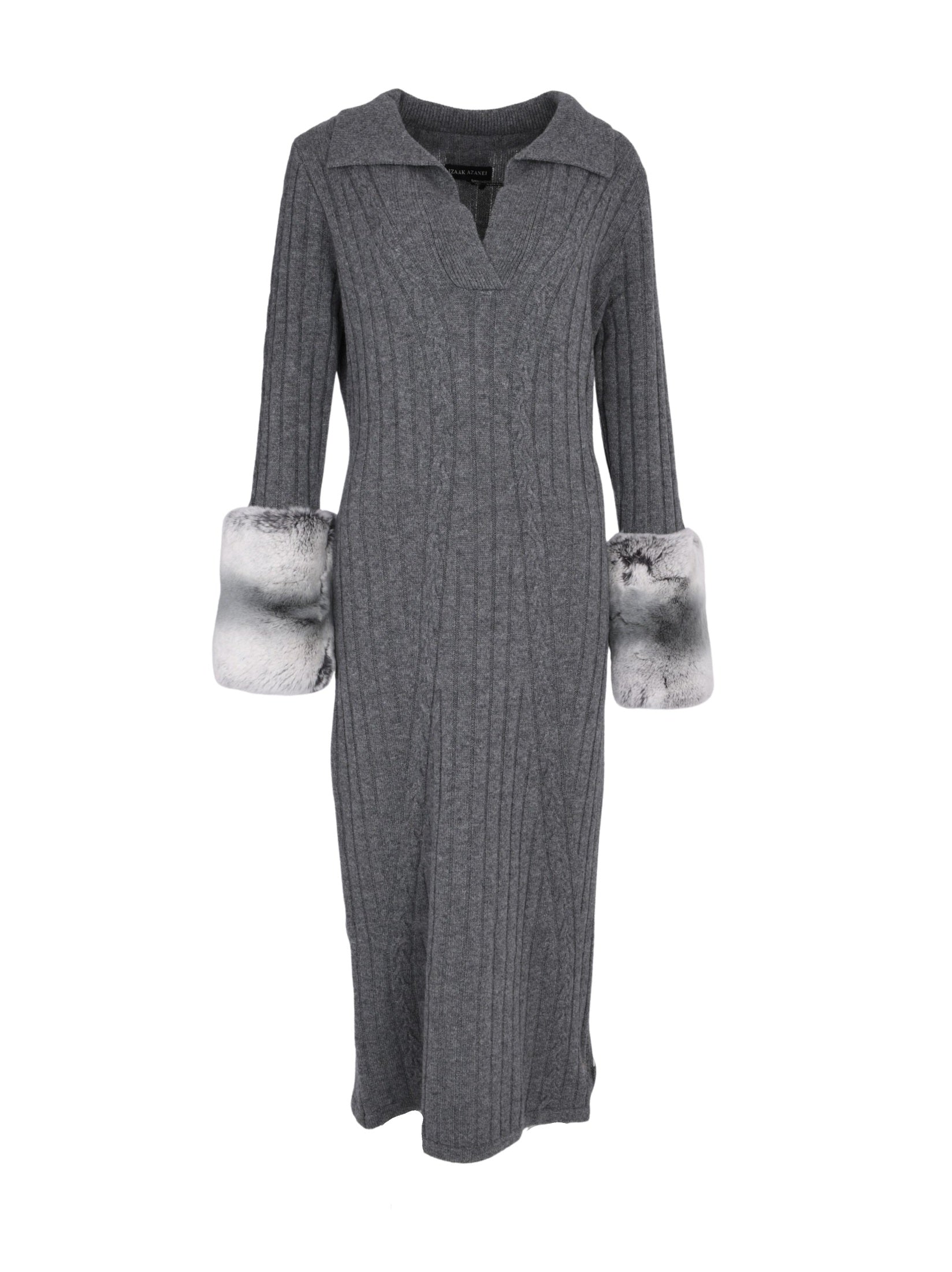 The long cable knit dress with cuffs in storm