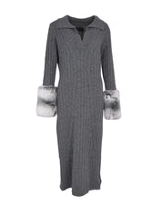 THE LONG CABLE KNIT DRESS WITH CUFFS IN STORM