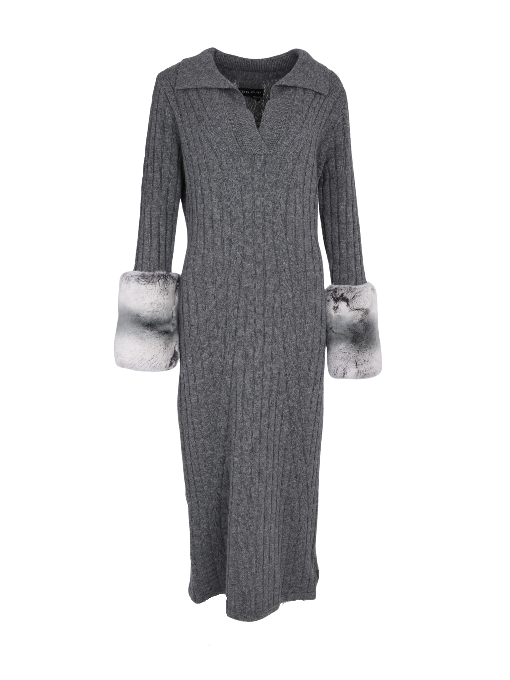 THE LONG CABLE KNIT DRESS WITH CUFFS IN STORM