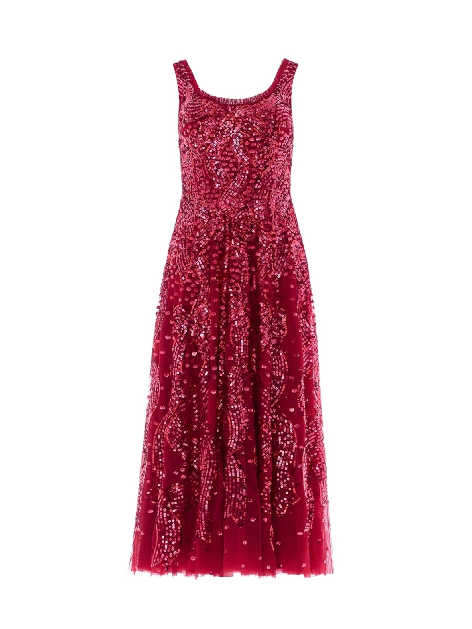 Sequin ribbon scoop neck ballerina dress