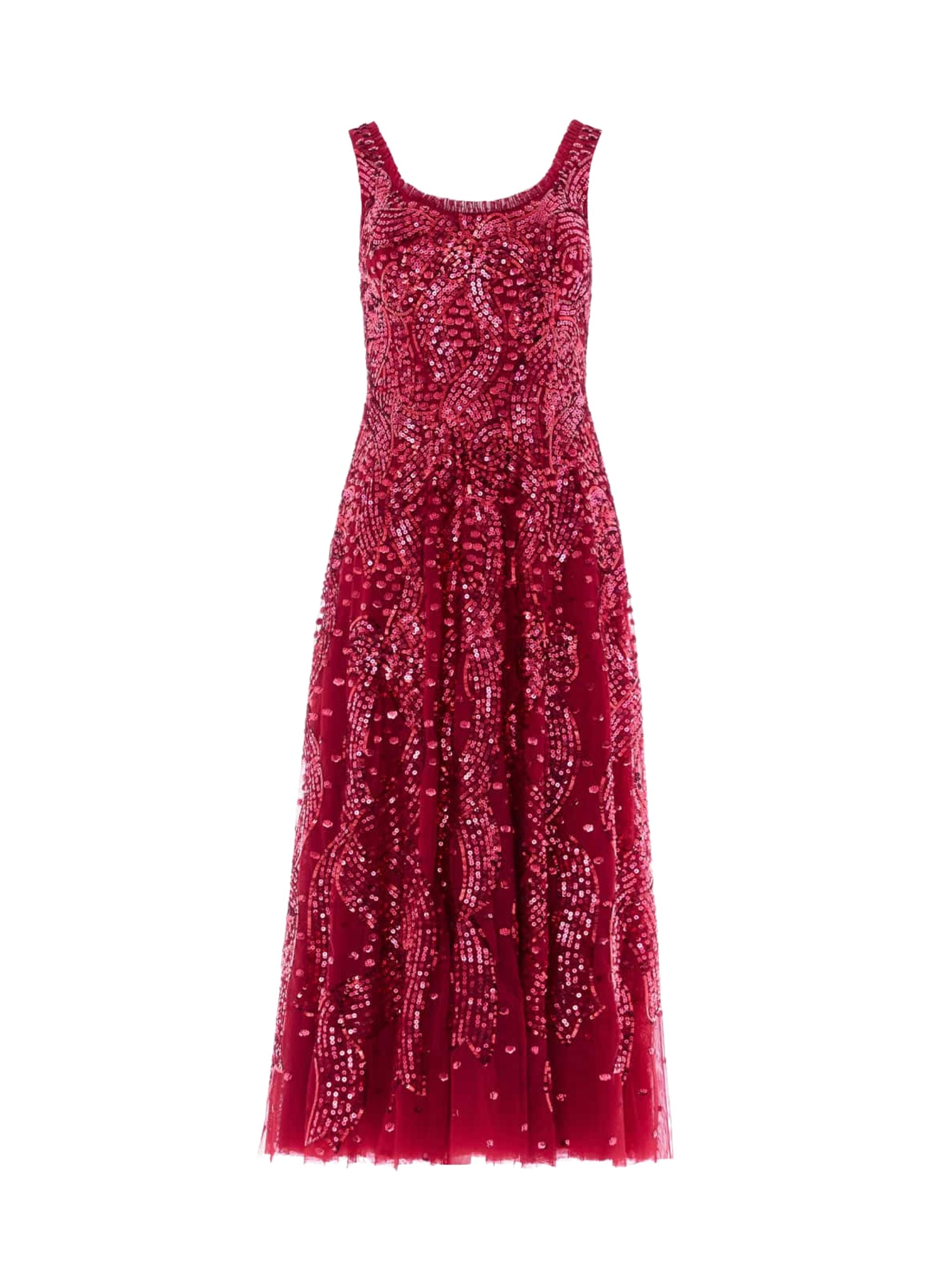 SEQUIN RIBBON SCOOP NECK BALLERINA DRESS