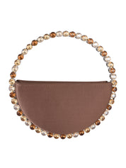 Eternity satin brown round stone-encrusted satin clutch