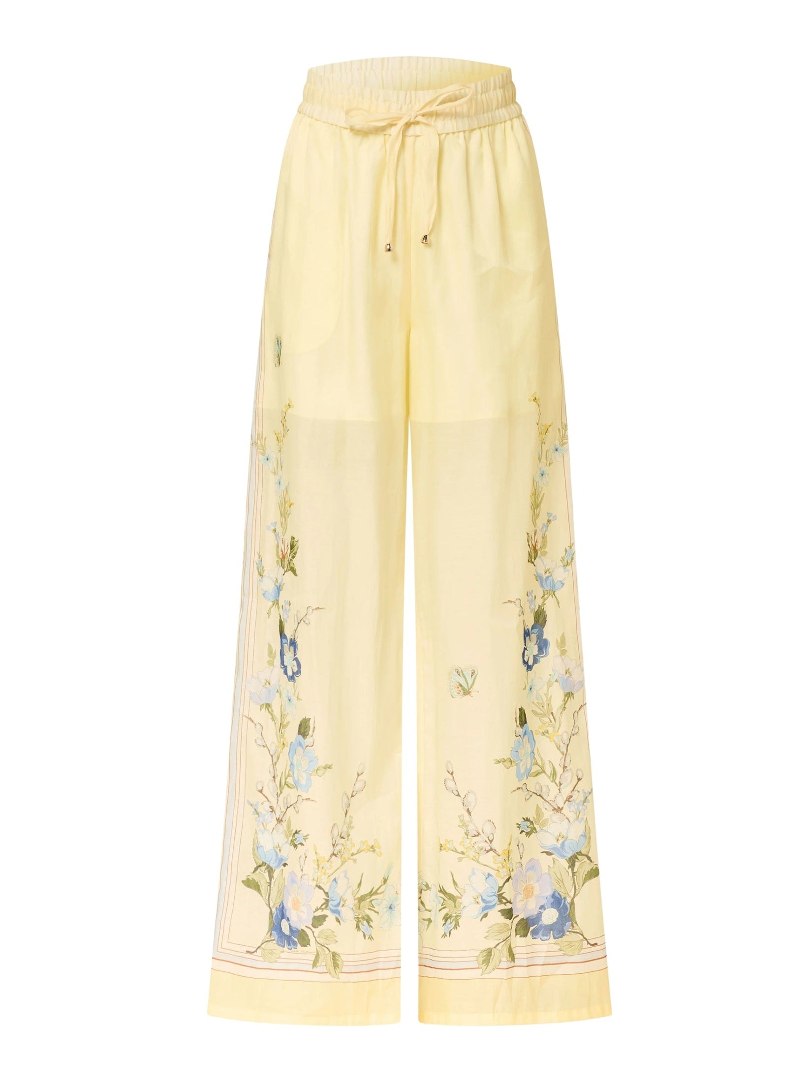 Yellow floral organza trousers