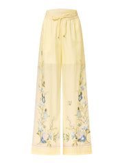 Yellow floral organza trousers