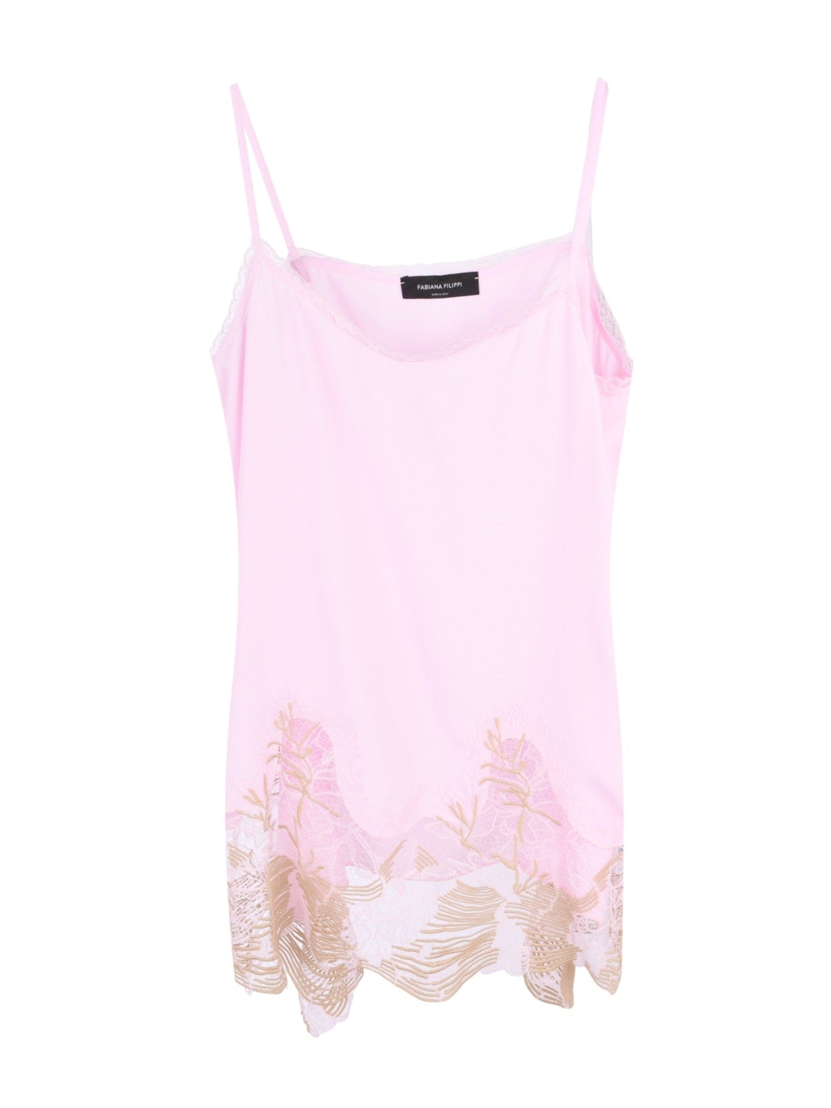 Crepe de chine long lingerie top with lace trims