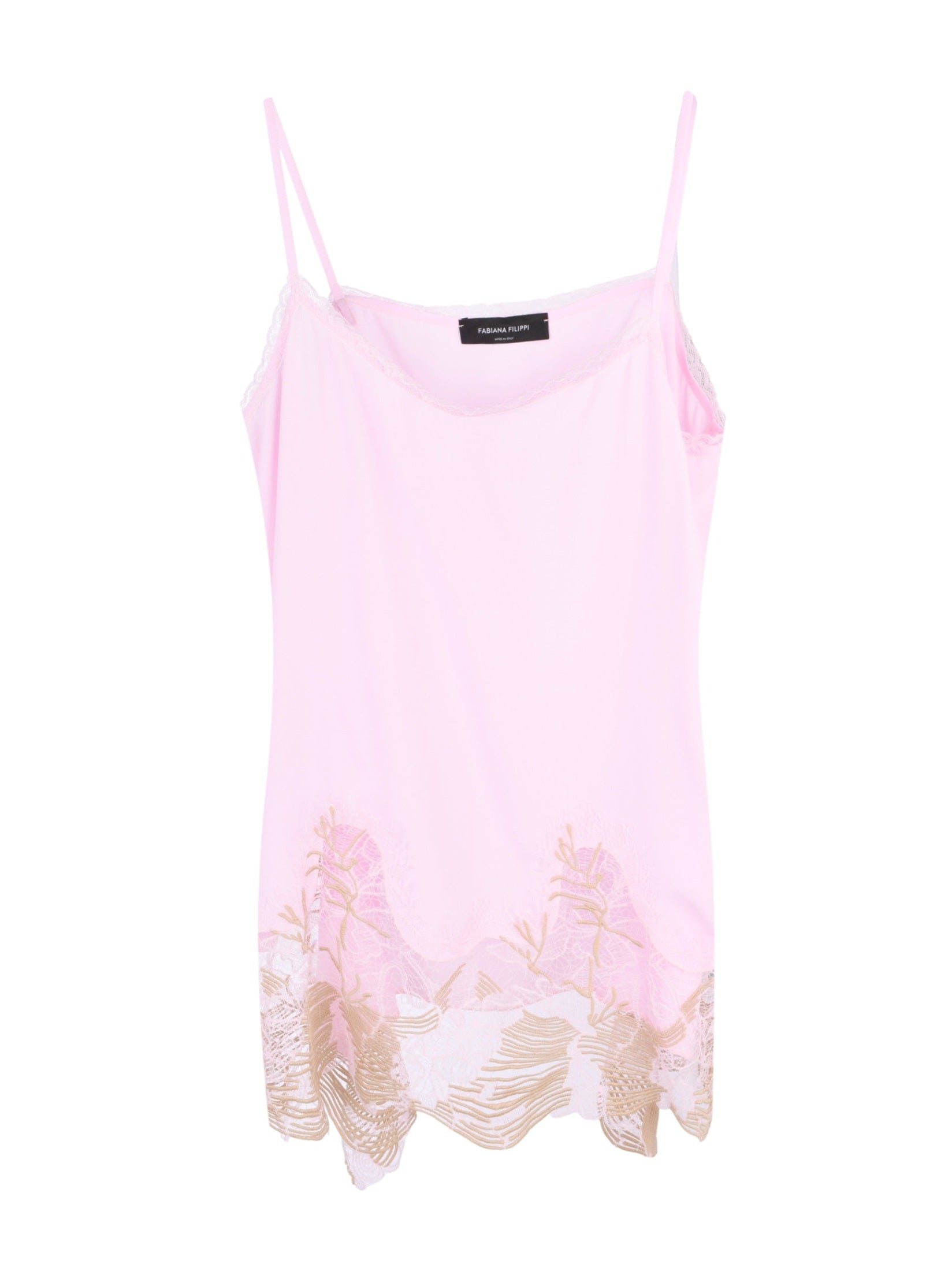 Crepe de chine long lingerie top with lace trims