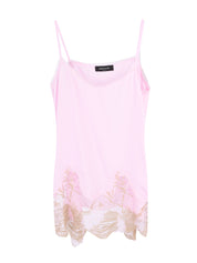 Crepe de chine long lingerie top with lace trims