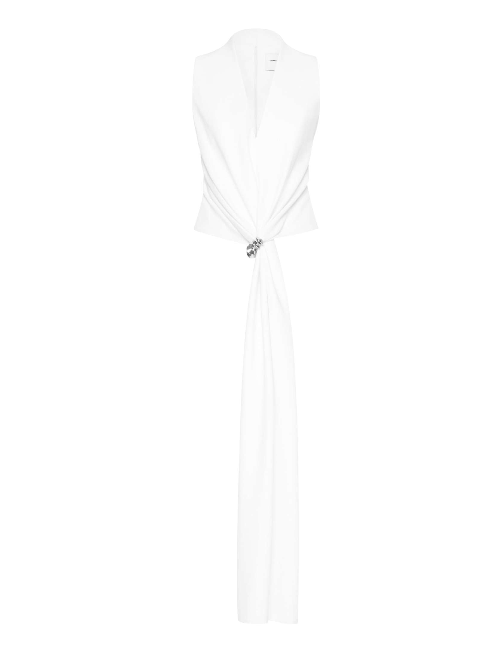 Gilet with a back zipper closure featuring front draping and a premium metal accessory detail