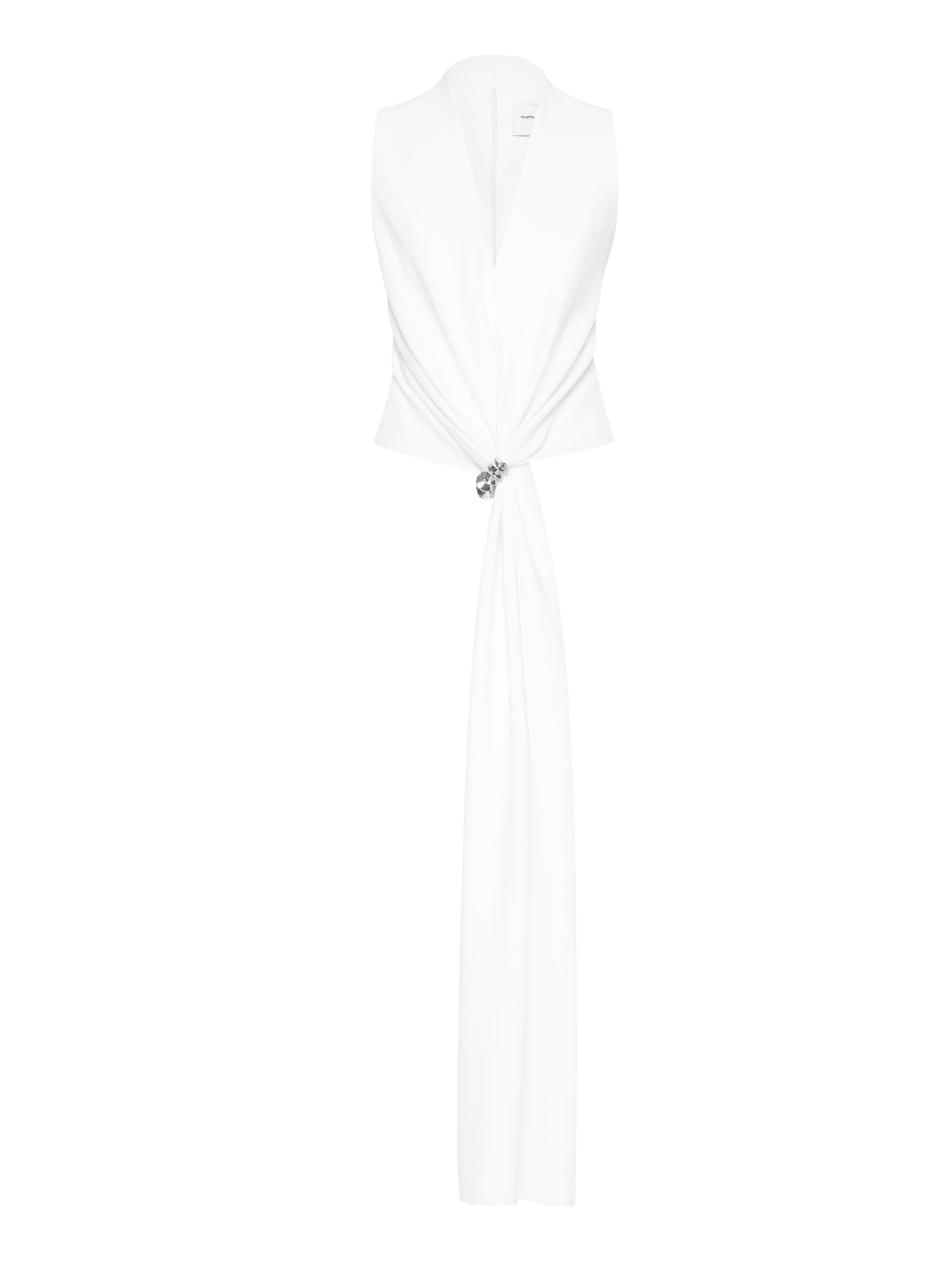 Gilet with a back zipper closure featuring front draping and a premium metal accessory detail