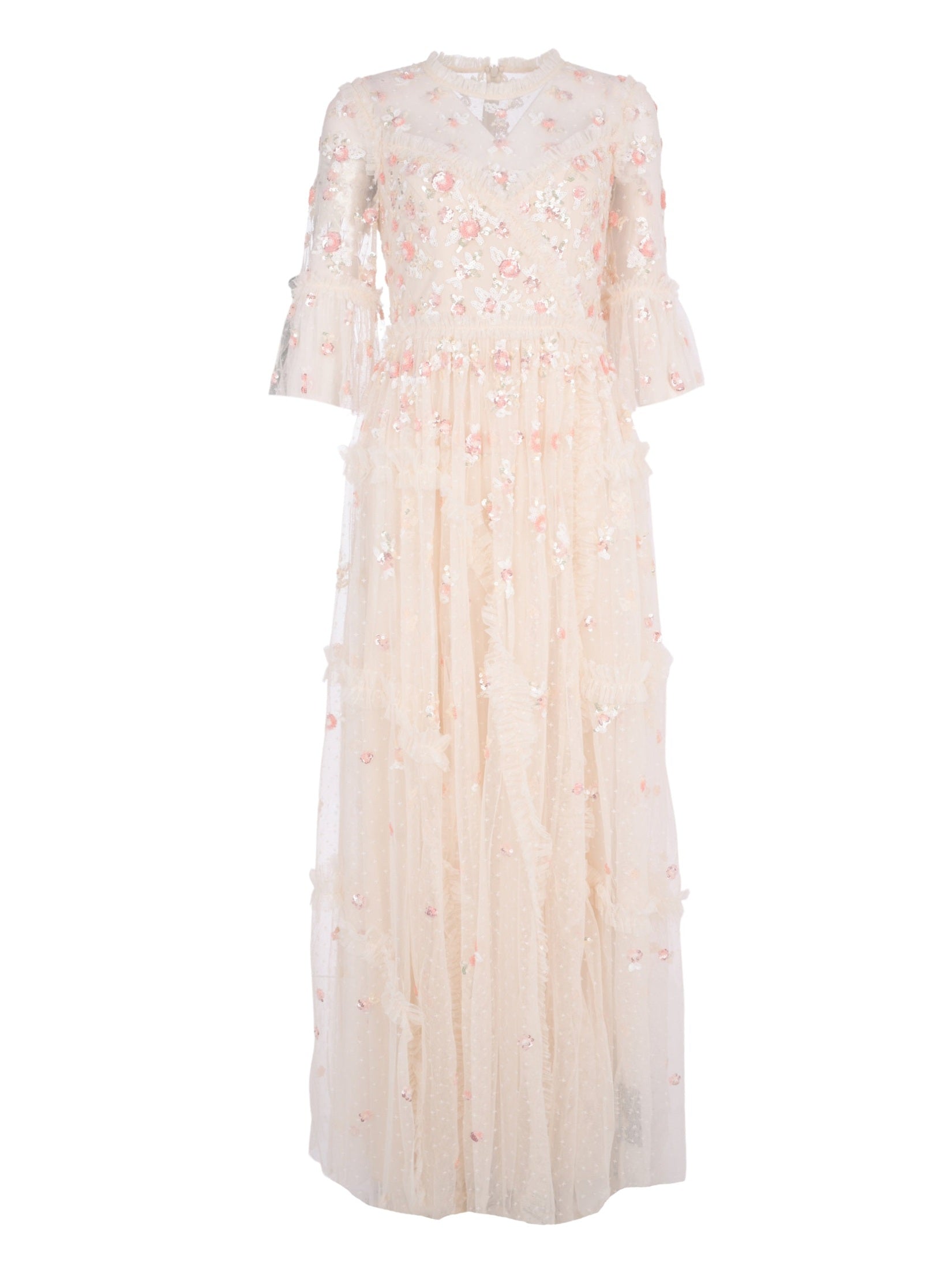 Shimmer ditsy long sleeve gown