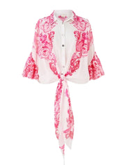 Tie front shirt with sleeve frill