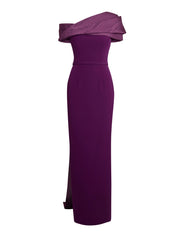 Asymmetric gown with contrast bust detail and sash