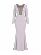 Hand embroiderd chest long sleeves off shoulder dress full cover modest dress fish cut