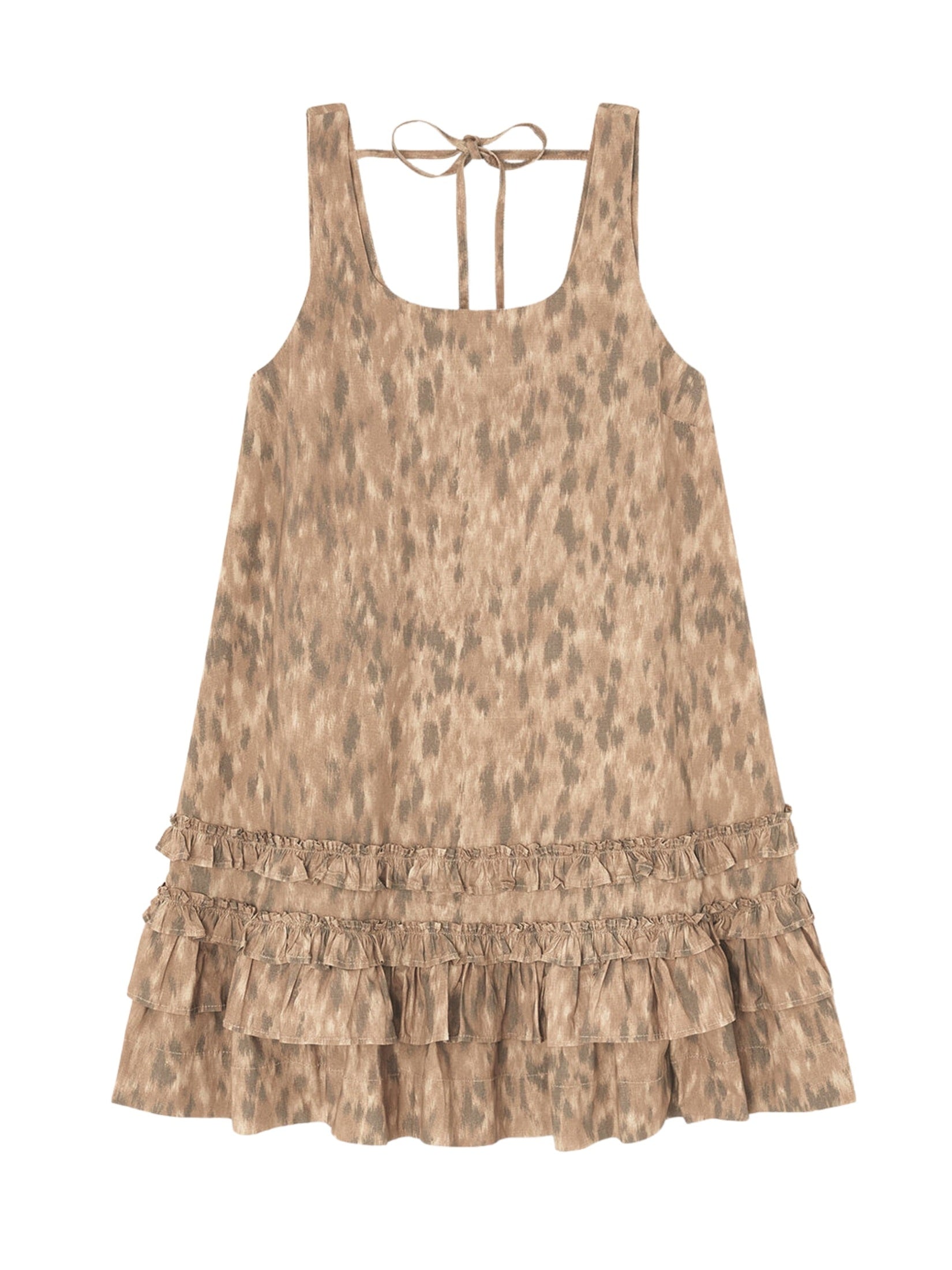 Printed stretch cotton u-neck mini dress