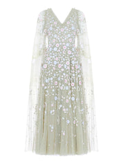 Ethereal blooms cape sleeve ankle gown