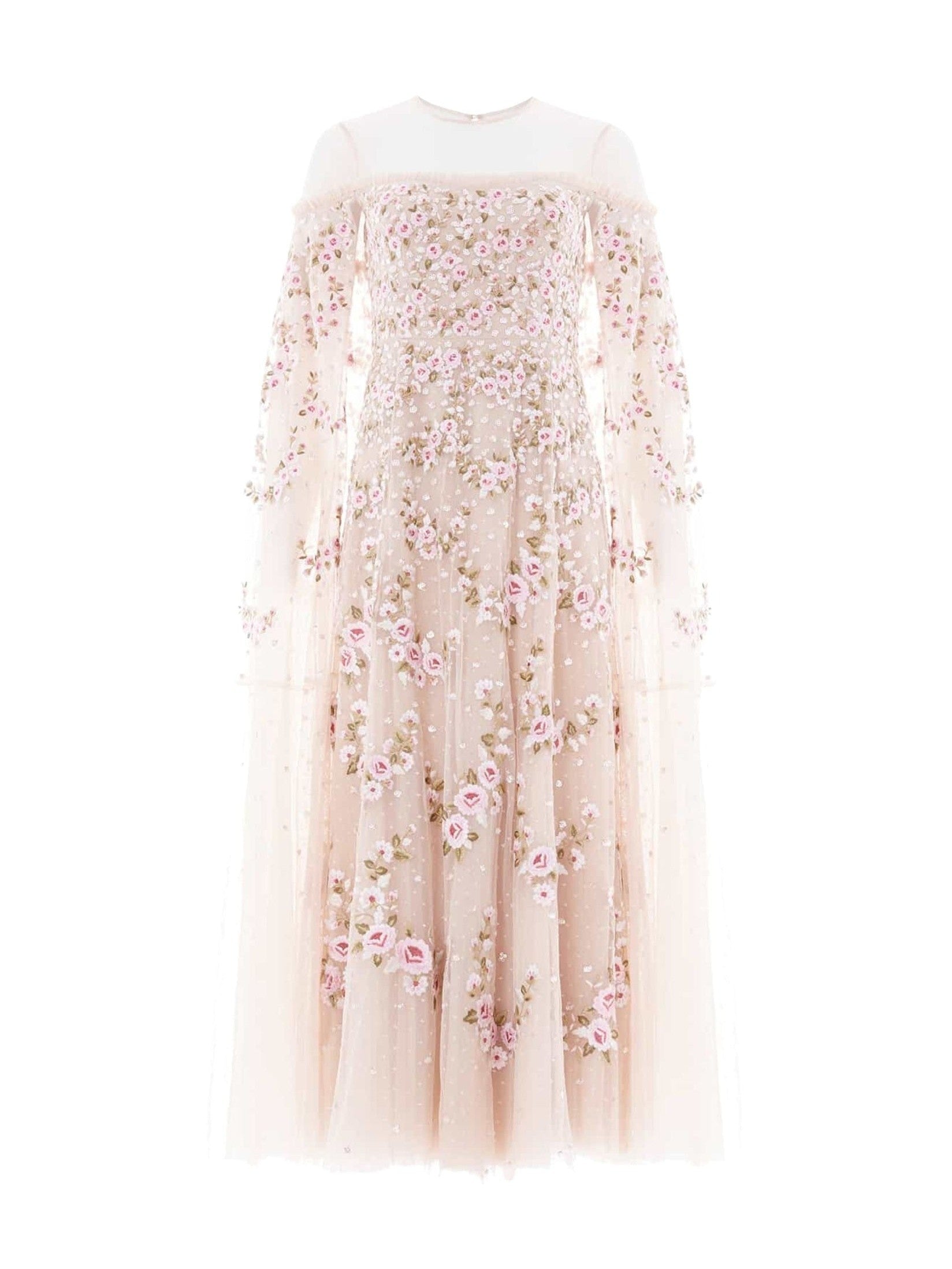 Crescent roses cape ankle gown