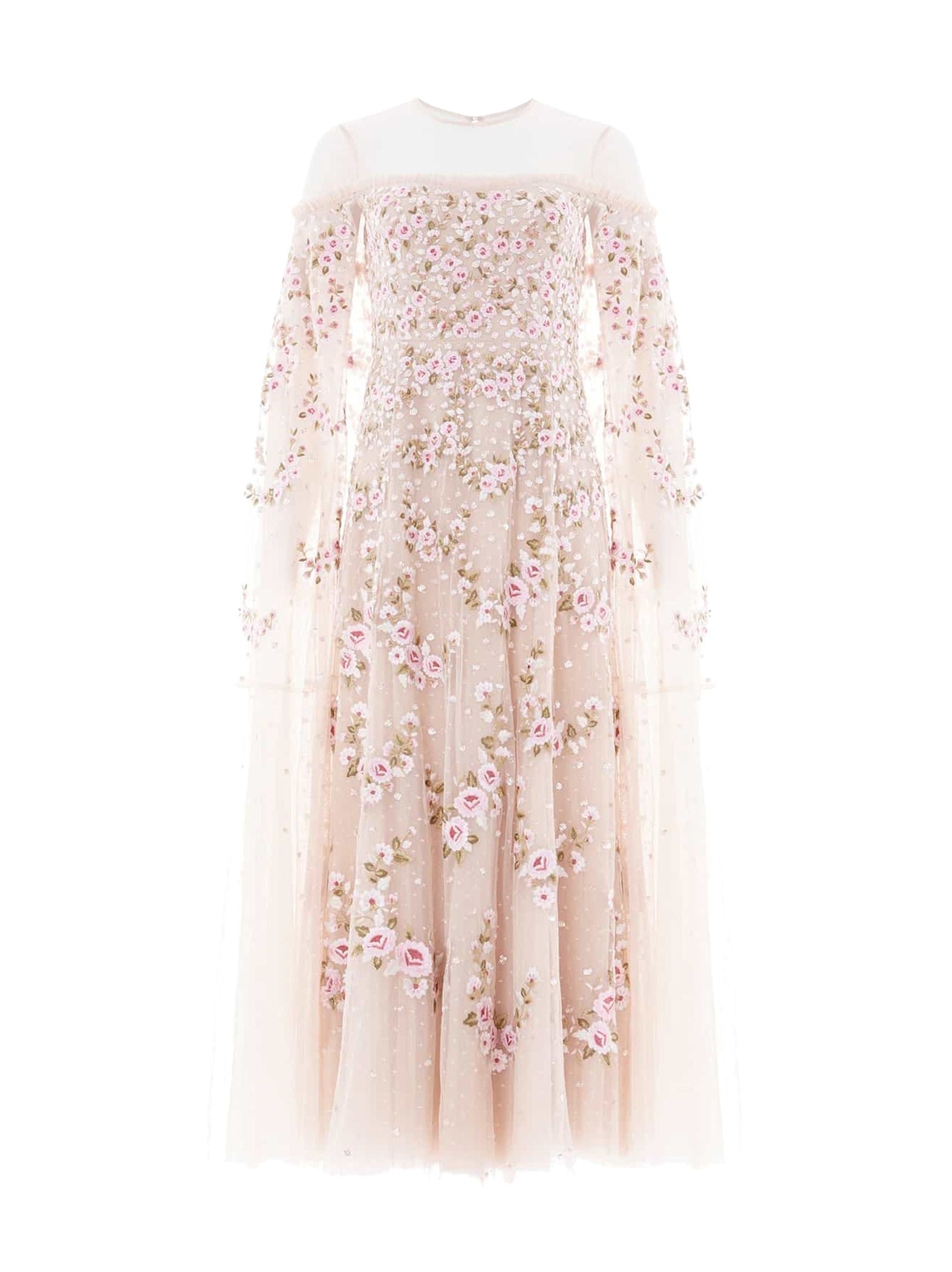 Crescent roses cape ankle gown