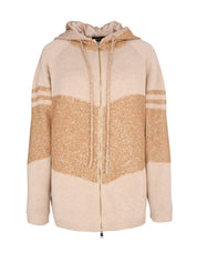 PLATINUM HOODED SWEATER WITH SEQUIN GEOMETRIC INTARSIA