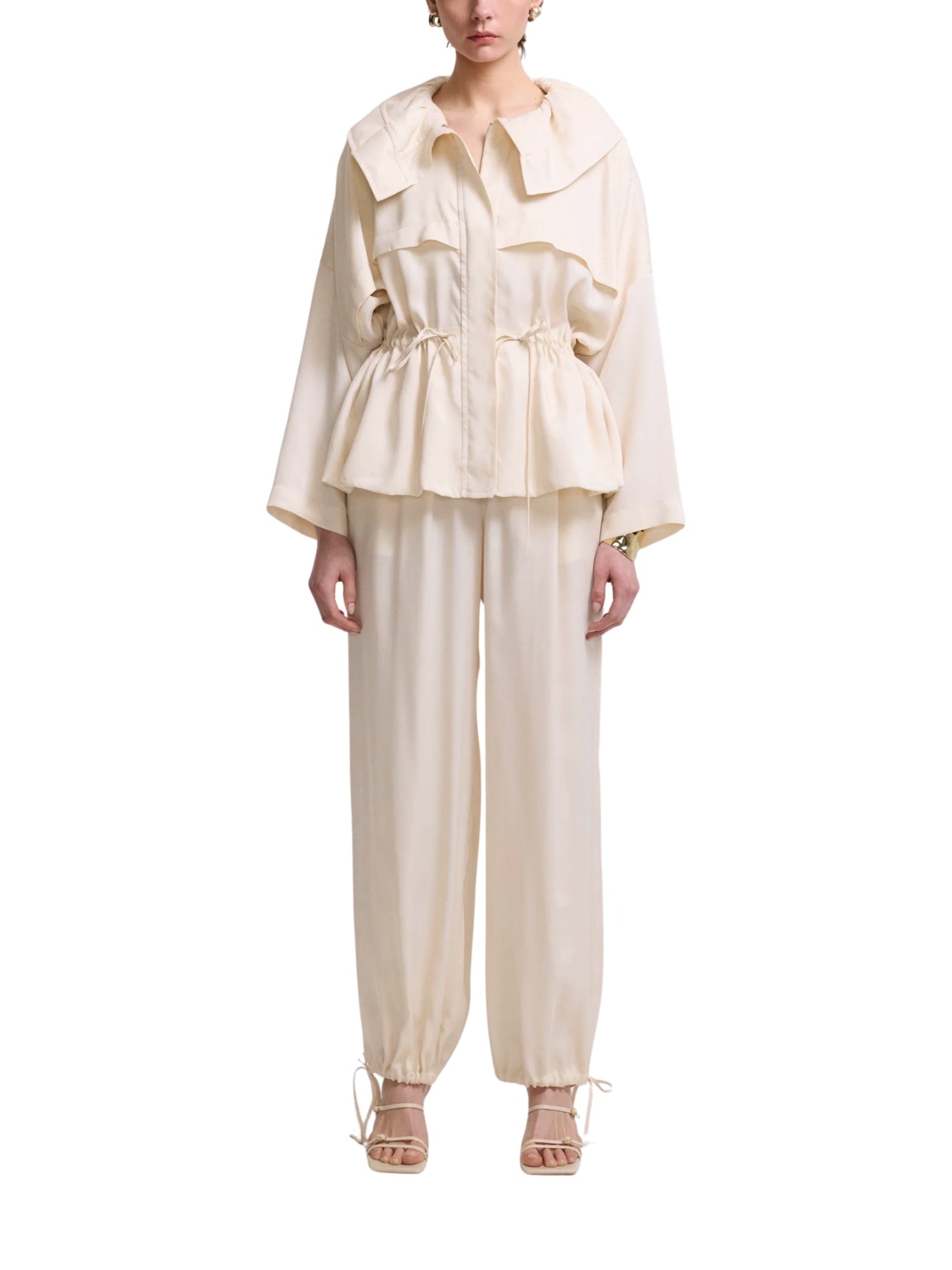 Waist drawstring light beige jacket