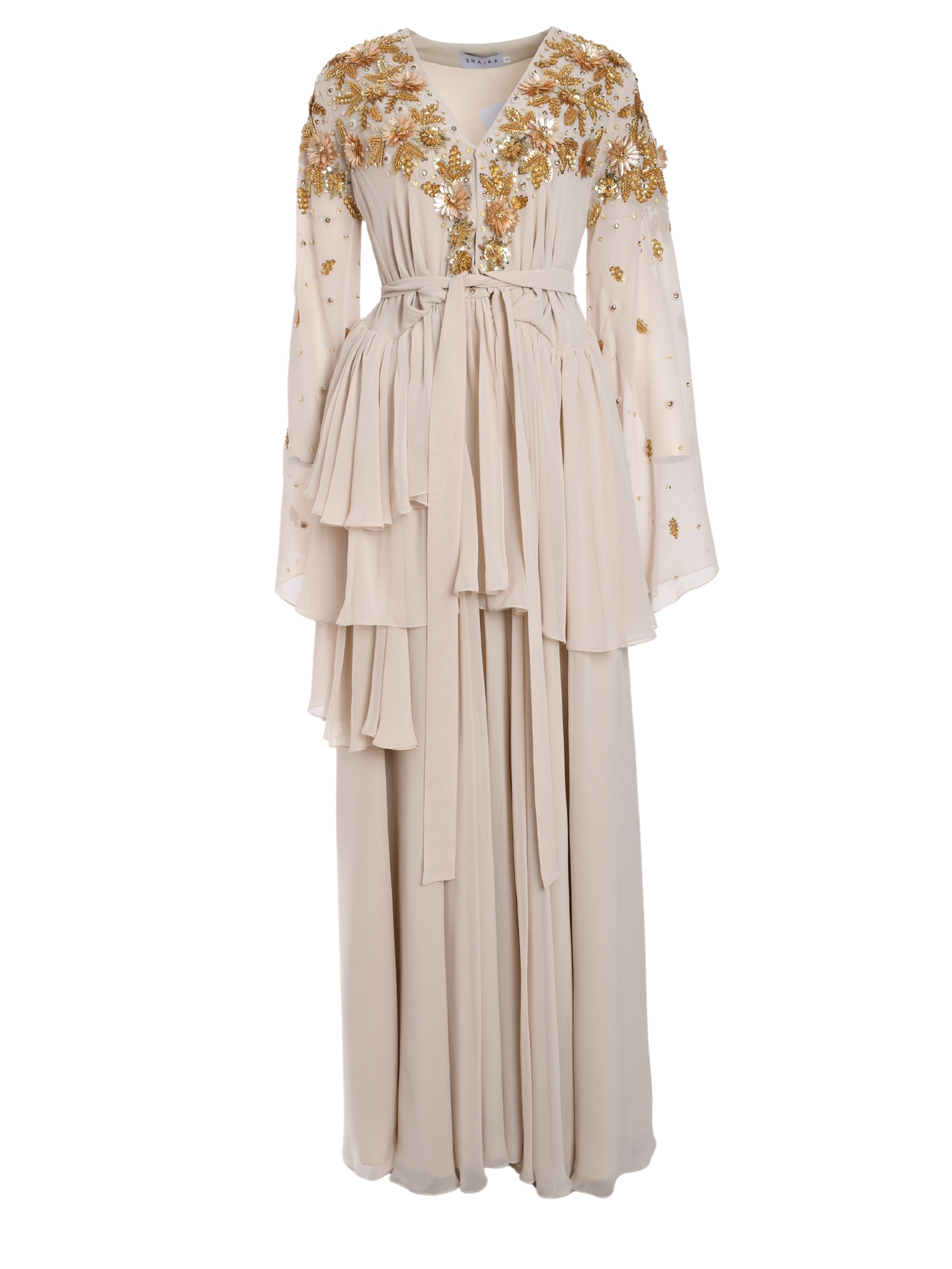 LONG SLEEVES WRAP DRESS WITH LUXE SEQUINS AND CRYSTAL EMBROIDERY