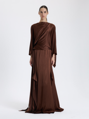 Brown Draped Long Dress