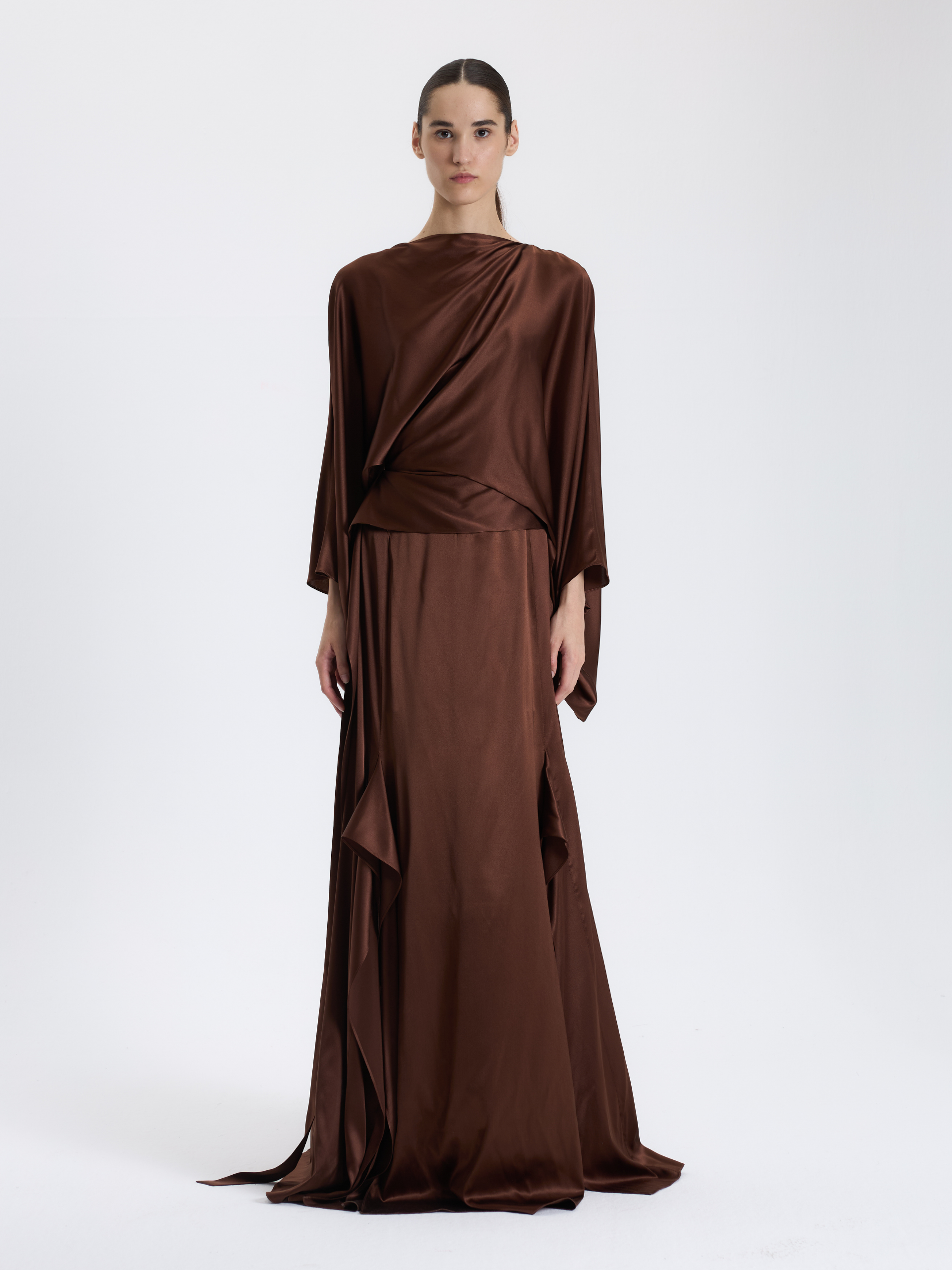 Brown Draped Long Dress