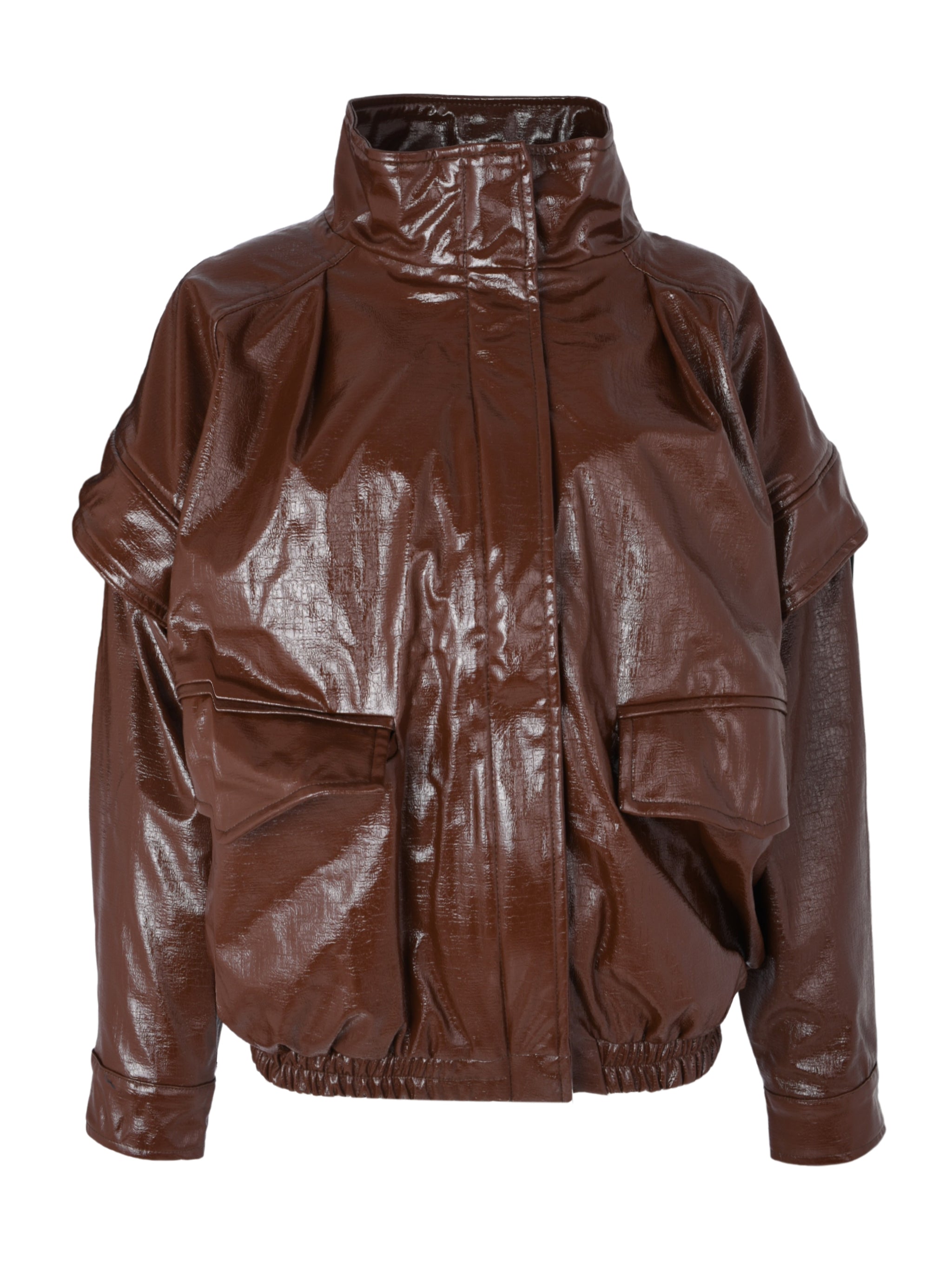 BROWN VEGAN LEATHER JACKET-VEST
