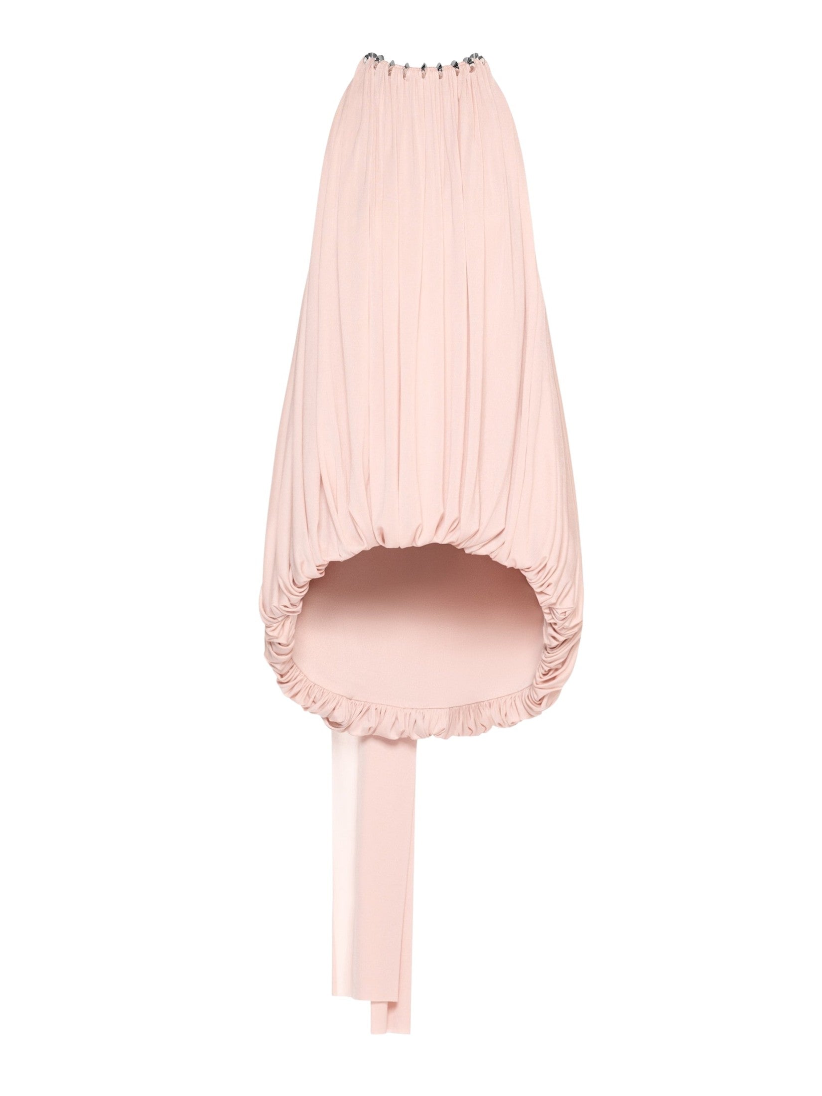 Voluminous halter top featuring a single-layer draped bodice accented with premium metal hardware details