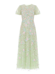 Peony bouquet round neck ankle gown
