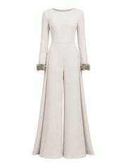 Hand embroiderd 3d flower cape jumpsuit