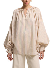 ZIPPERED STRIPED COTTON TUNIC