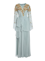 LONG SLEEVES WRAP DRESS WITH LUXE SEQUINS AND CRYSTAL EMBROIDERY