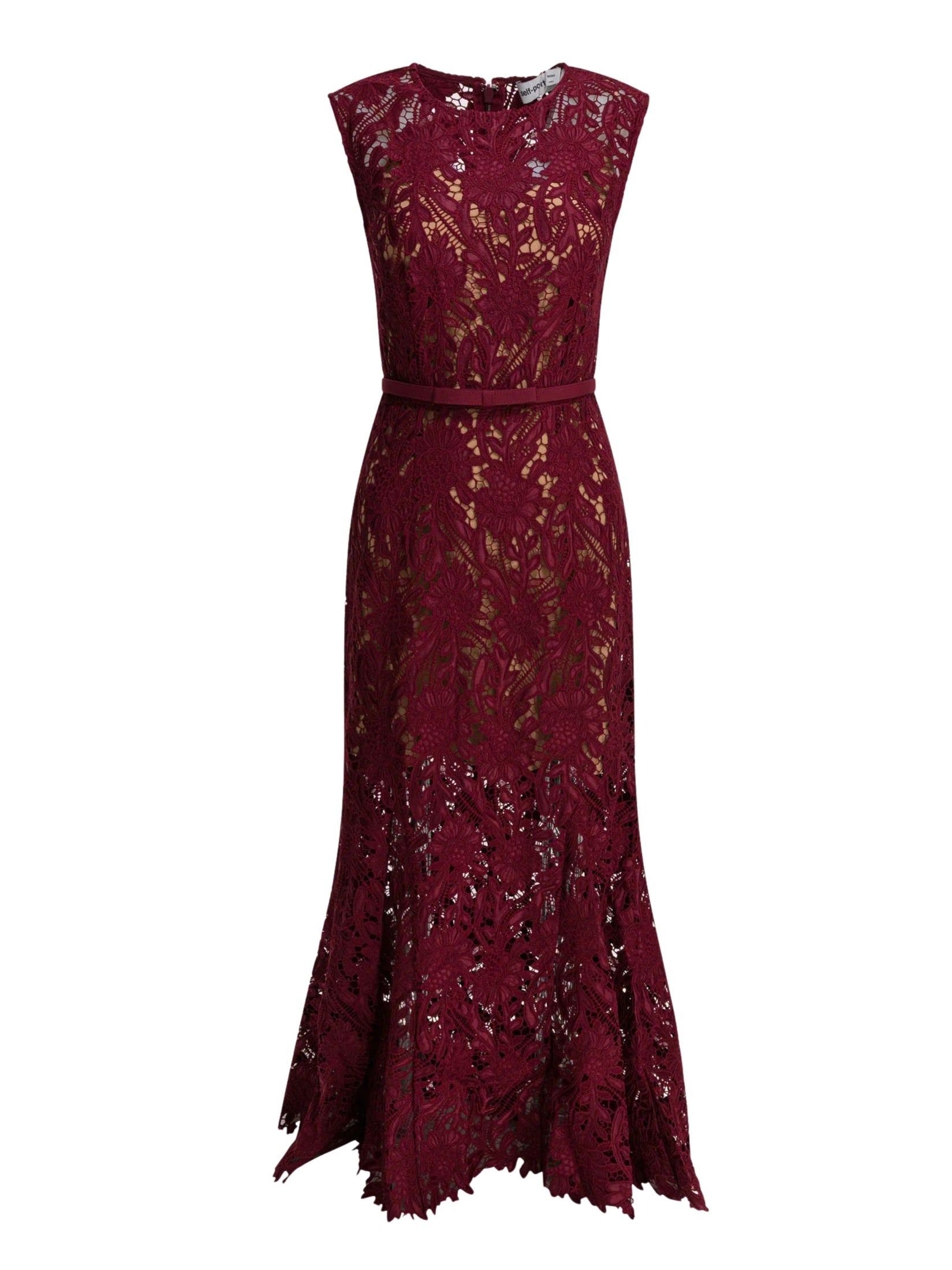 Burgundy guipure lace midi dress