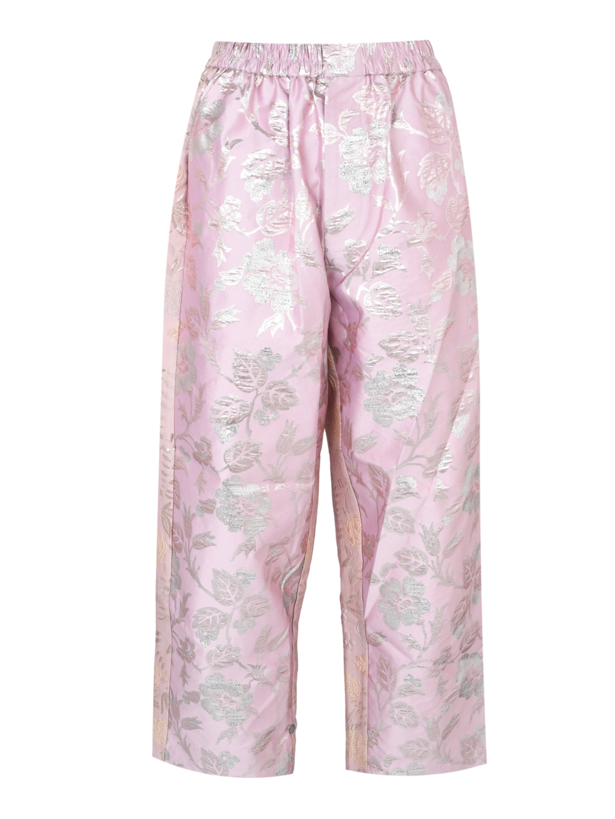 Mix lamejacquard straight fit ankle pants with full elastic waistband pristine