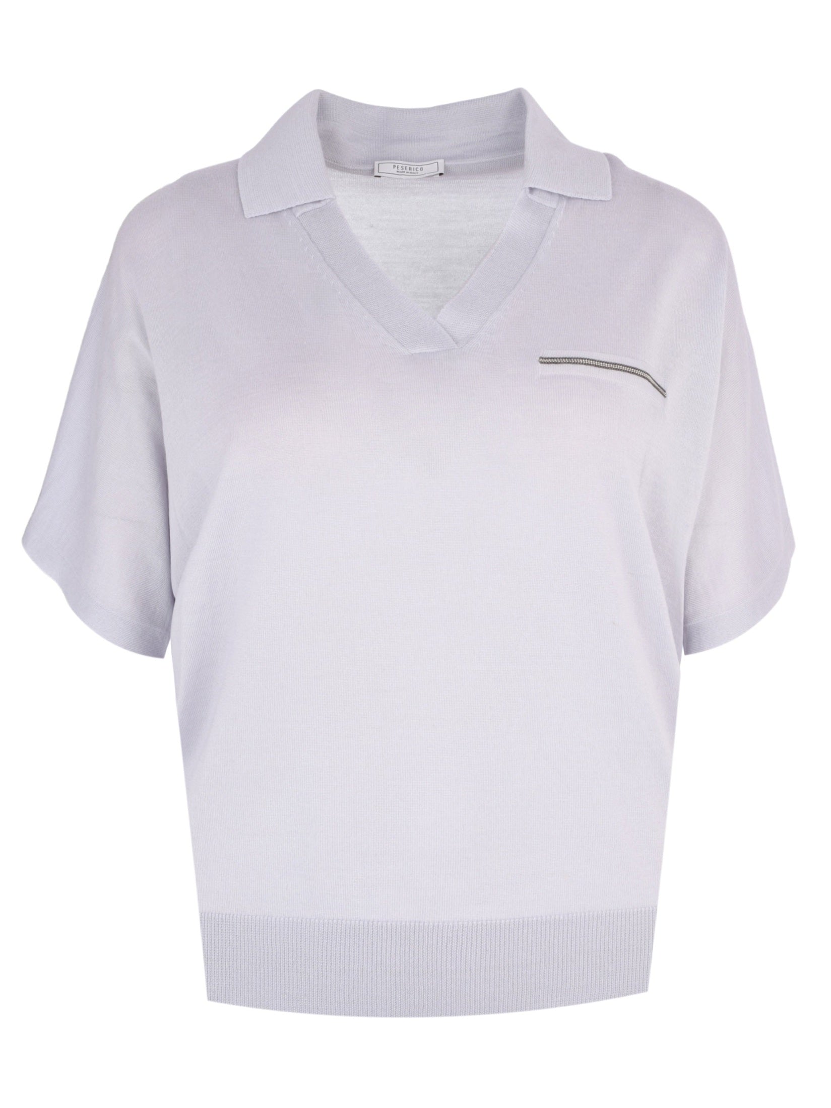 Collar-Detail Fine Knit T-Shirt