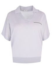 Collar-Detail Fine Knit T-Shirt