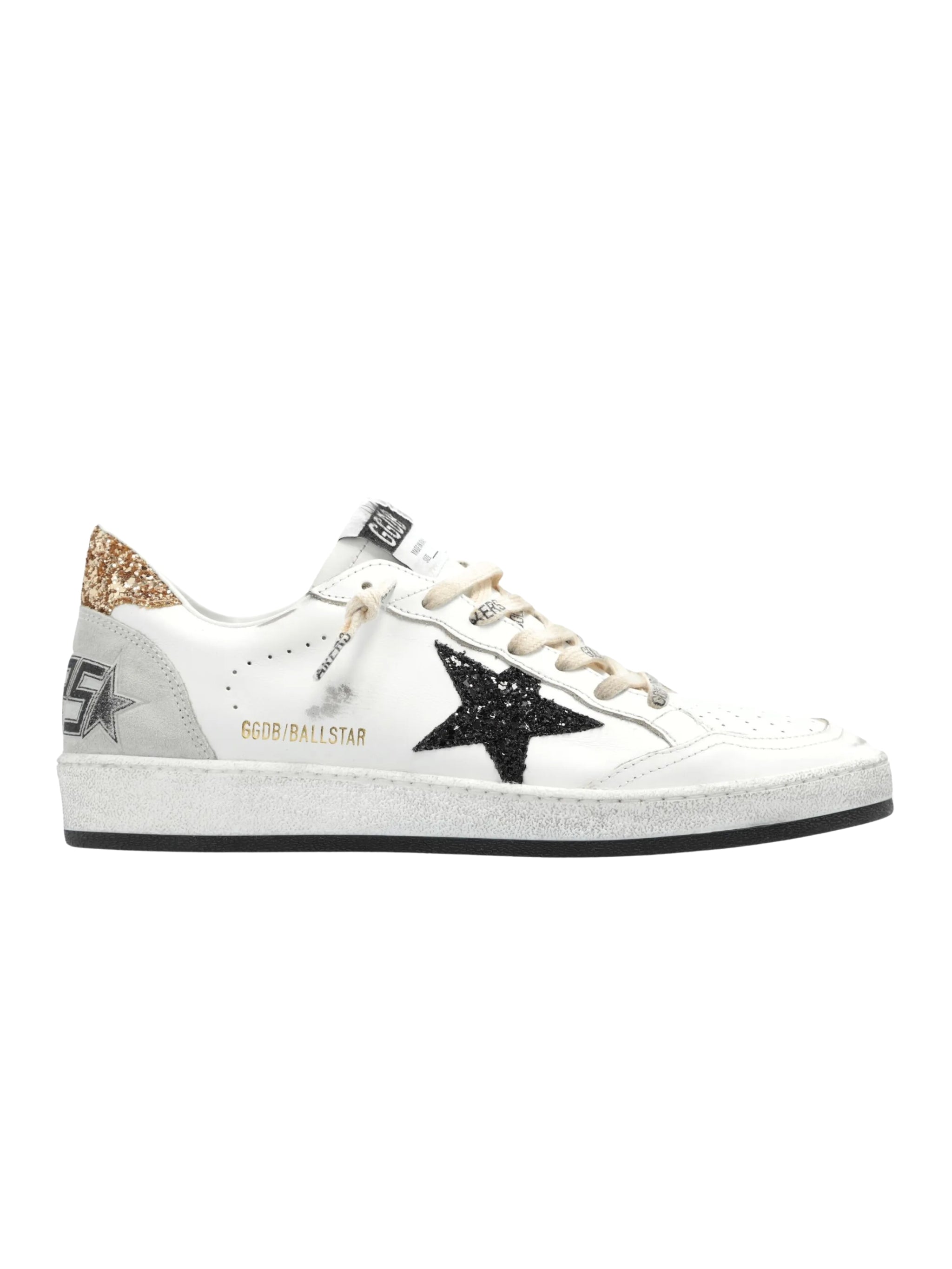 Ballstar leather upper and toe glitter star and heel suede spur