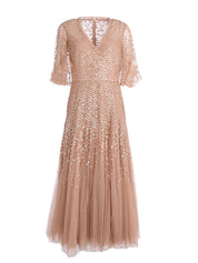 DAPPLED SEQUIN CAPE ANKLE GOWN