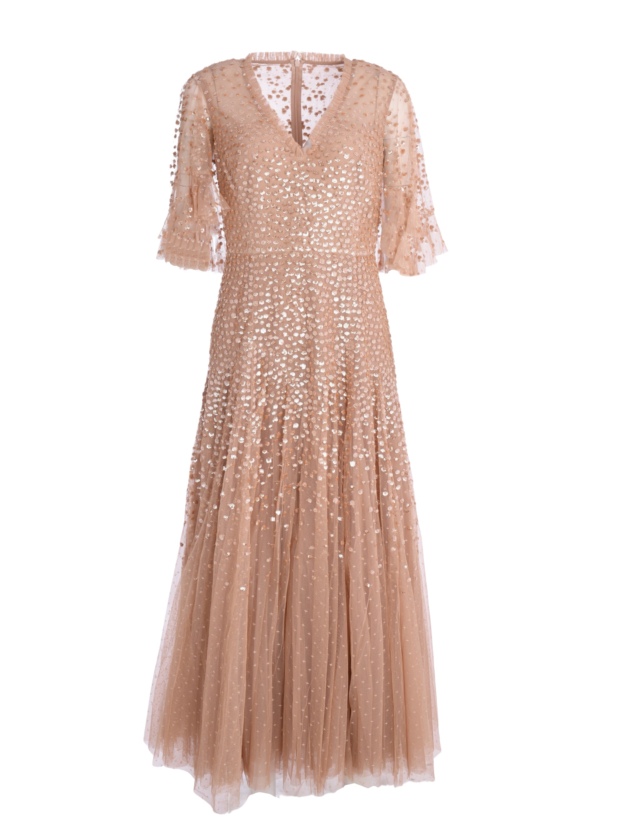 DAPPLED SEQUIN CAPE ANKLE GOWN