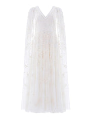Versailles ditsy v-neck cape sleeve ankle gown