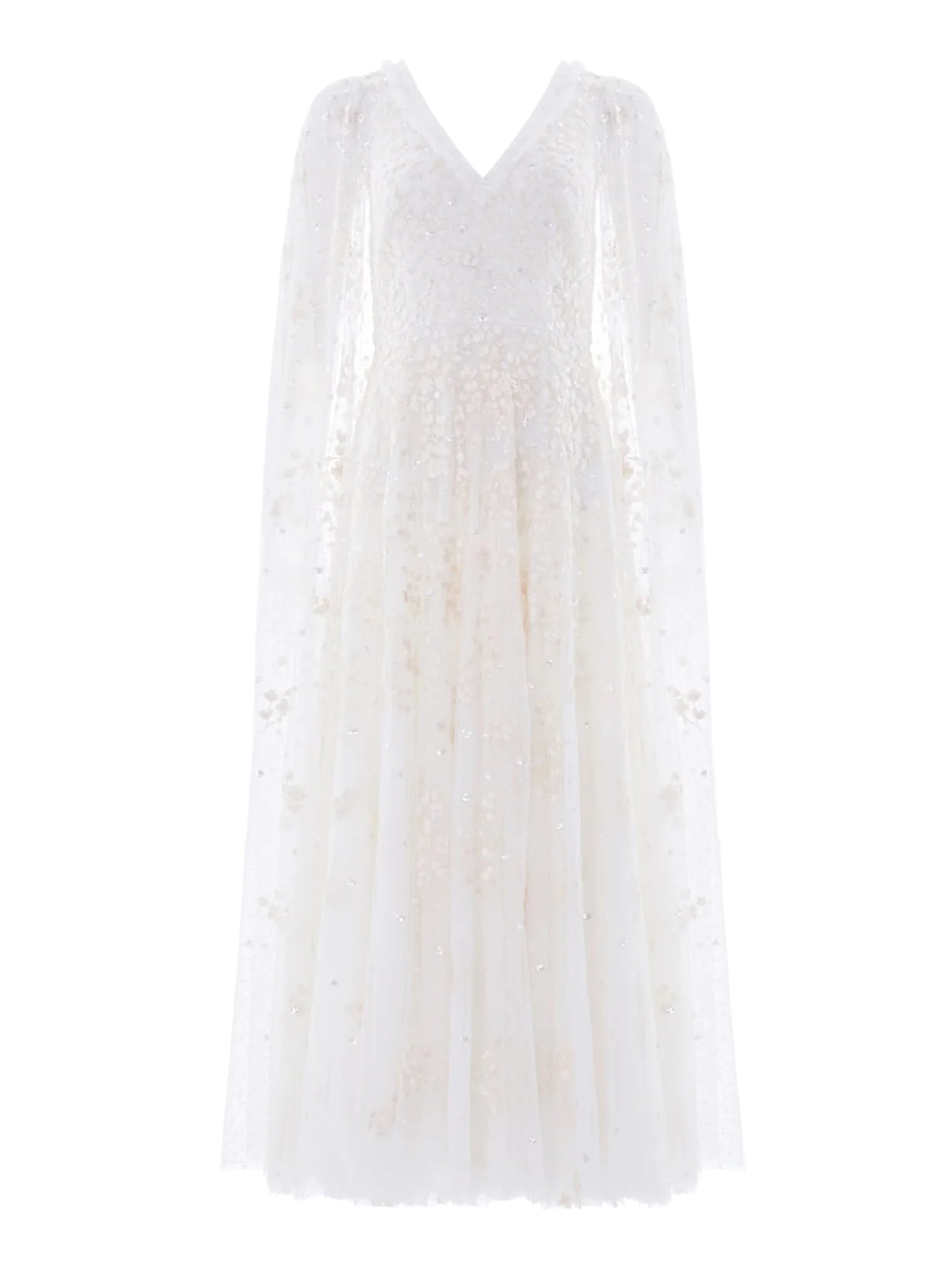 Versailles ditsy v-neck cape sleeve ankle gown