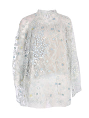 Sehati beaded and embroidered tulle long sleeve blouse