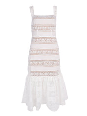 White cotton embroidered midi dress