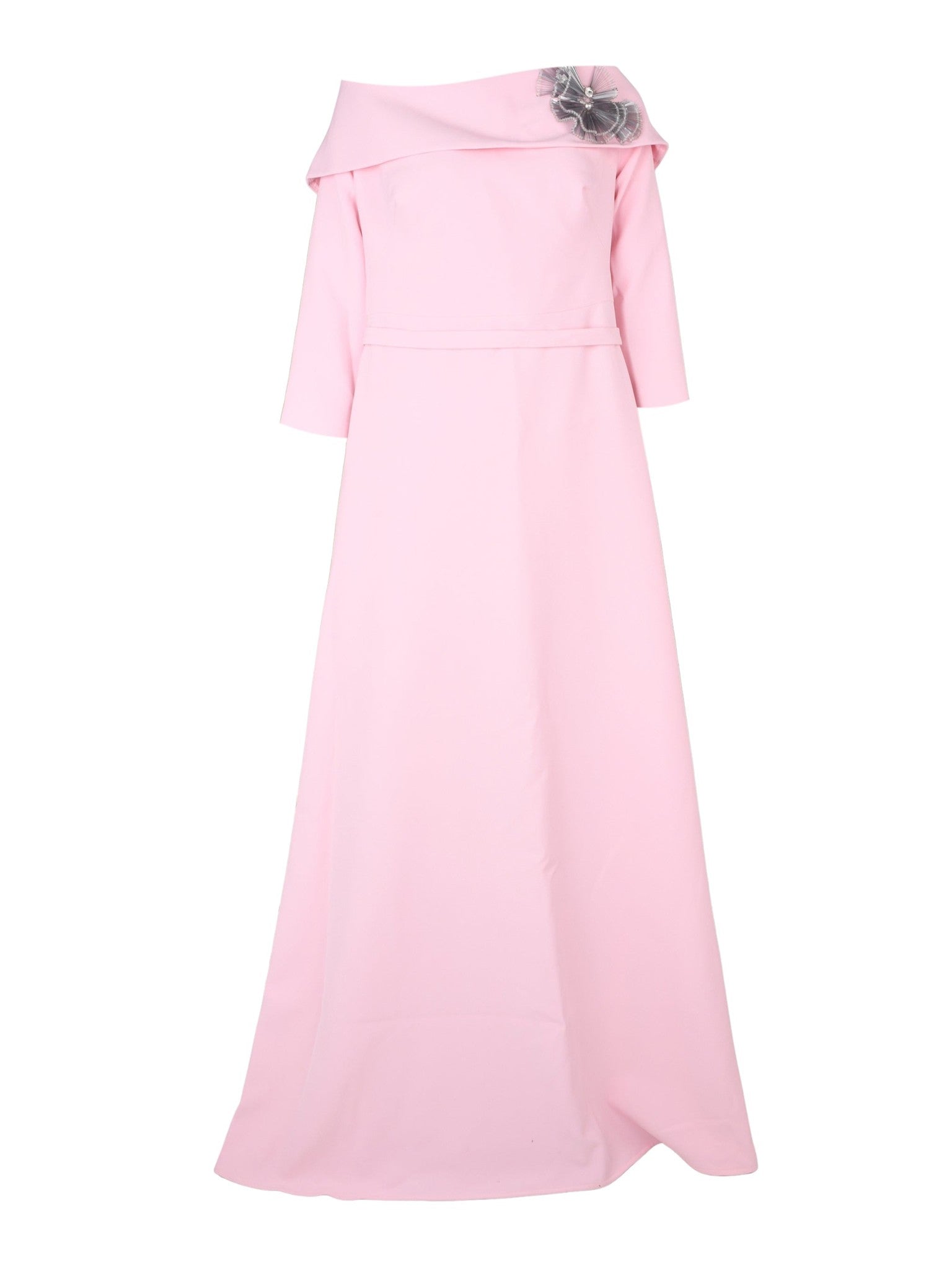 Off shoulder a-line gown with back bow detail