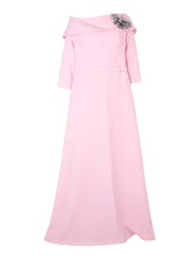 Off shoulder a-line gown with back bow detail
