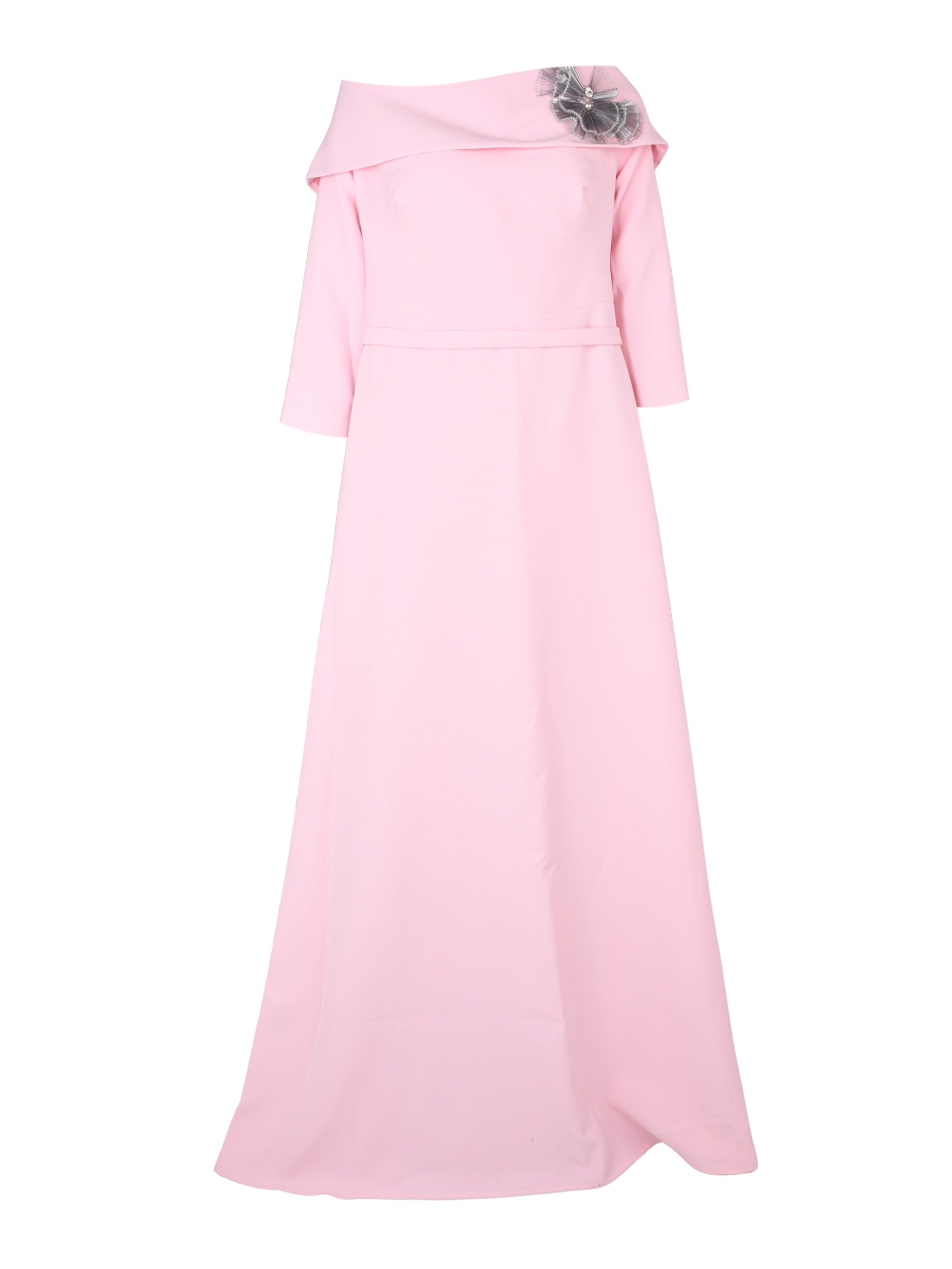 Off shoulder a-line gown with back bow detail