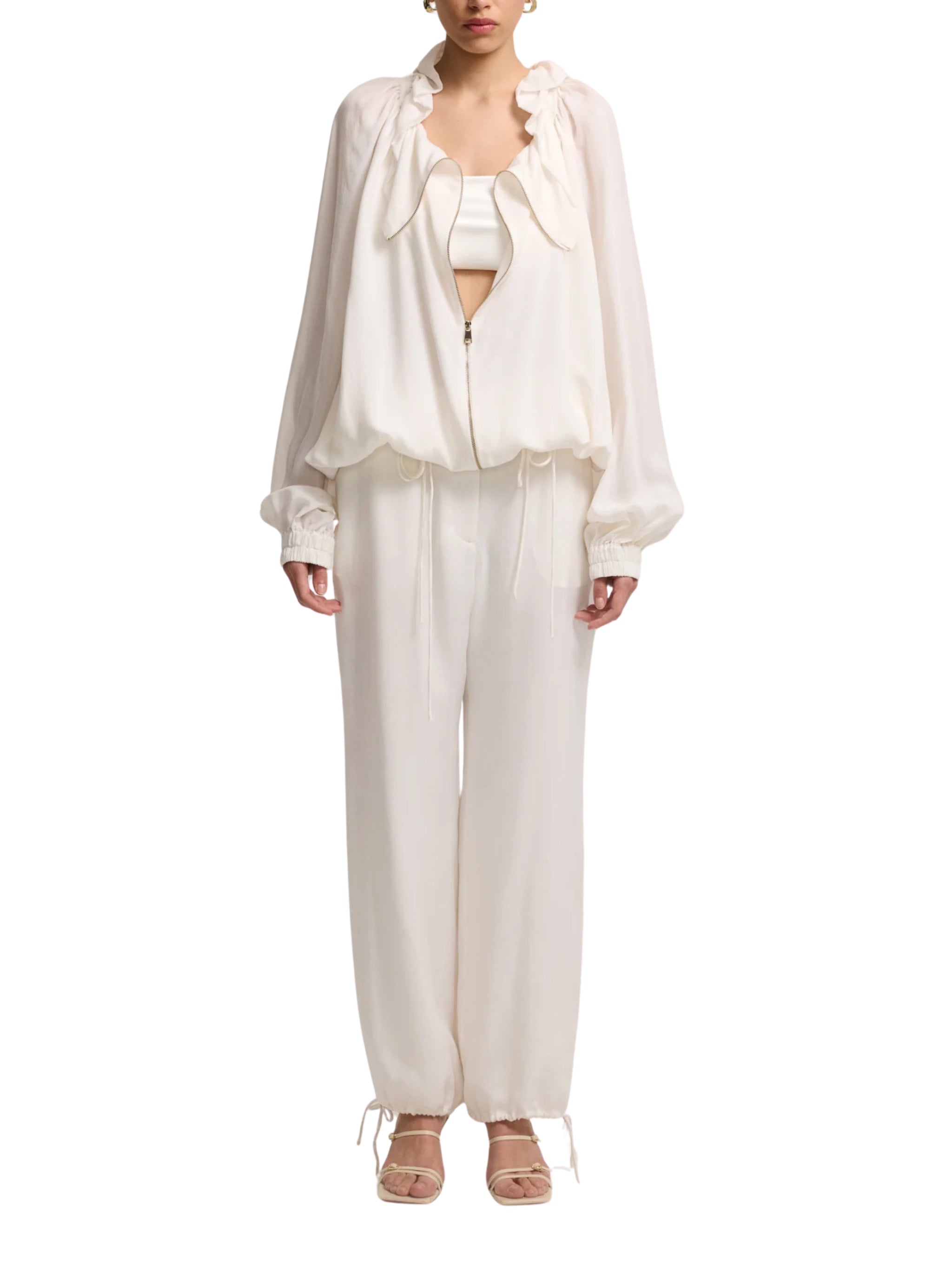 ZIPPERED GATHERED DETAIL BLOUSE